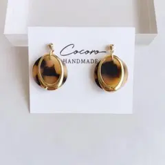 【114】べっ甲風パーツ/オーバルフープ　イヤリング　ピアス　ハンドメイド