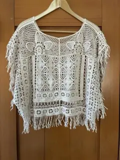 【mysty woman】クロシェ編み 半袖ニット セーター M クリームのサムネイル