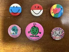 44 缶バッジ 6個 平成レトロ エコ丸くん ハート スマイル ニコちゃん クマ