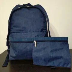 レスポートサック デニム調 リュック バックパック 軽量 美品 ポーチ付き