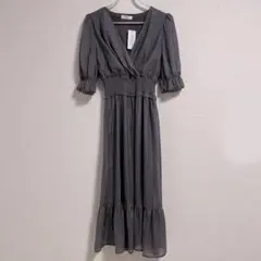 カシュクール　ワンピース　グレー　しまむら　シアー素材