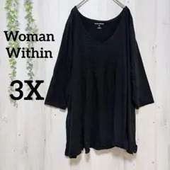 Woman Withinピンタックチュニック カットソー 黒 3X 大きいサイズ