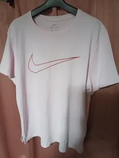 Nike ナイキ　DRI-FIT 薄ピンク スポーツ生地デカロゴTシャツ XL