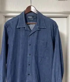 希少90sラルフローレン 開襟デニム長袖シャツ　オープンカラーシャツ