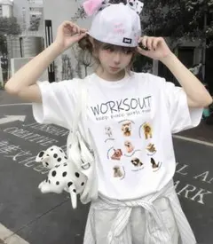 犬プリント 半袖Tシャツ ホワイト Mのサムネイル