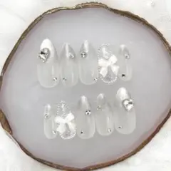 248♡ ネイルチップ ワンホン フレンチガーリー マグネット　冬ネイル リボン