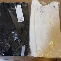 GU メンズ VネックTシャツ 2枚セット ブラック ホワイト S
