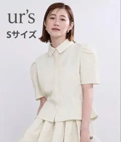 【ur's 】ふくれジャガードパフスリーブブラウス　オフホワイト