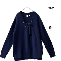 GAP レースアップ Vネック ニット セーター ネイビー S ゆったり 厚手
