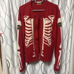 VANSON スカル ボーン スウェットライダースジャケット Lサイズ レッドのサムネイル