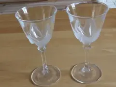 エッチング花模様 ワイングラス 2個セット