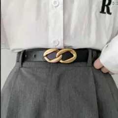 ゴールドリング バックル 黒ベルト おしゃれ 調節自由 レディースベルト