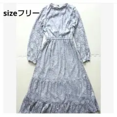 美品クリア 長袖シアースリーブ マキシワンピースドレス 結婚式 総レース ロング