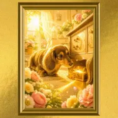 【2L判】ミニチュアダックス 金運・財運・幸運上昇 開運アート 額縁なし 風水