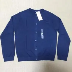 【新品】ユニクロ UVカットスーピマコットンクルーカーデ（長袖）ネイビー 140
