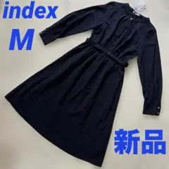 新品　インデックス　index バンドカラーワンピース　ネイビー　長袖　洗える