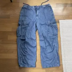 デニム スーパーワイドカーゴパンツ デニムブルー XLサイズ