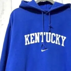 ナイキNIKE青パーカーXXLメンズ古着スウェット青色カレッジロゴ刺繍ワッペン