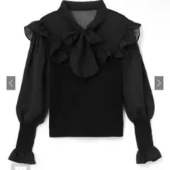 GRL グレイル ボウタイフリルトップス[at1459] ブラック Mサイズ