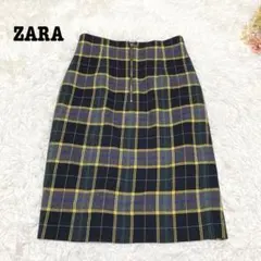 s.2090【ザラ】ロング タイト スカート チェック柄 スリット ファスナー