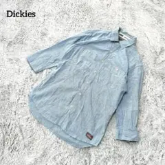 ディッキーズ【S】ボタンダウンシャツ ライトブルー リネン 長袖 春コーデ