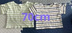 70cm 男の子 半袖Tシャツ 2枚セット バースデイ ストライプTシャツ