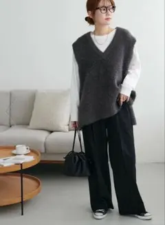 フェザーヤーンチュニックベスト　DISCOAT チャコールグレー