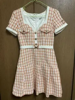 キャバドレス チェックツイードプリーツスカート