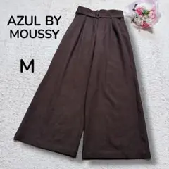【アズールバイマウジー】ベルト付き　ハイウエストタックワイドパンツ　ブラウン　M