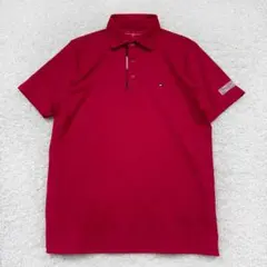 【美品】 TOMMY HILFIGER GOLF ロゴ 総柄 ポロシャツ レッド