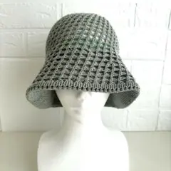 帽子　バケットハット　メッシュ編み グリーン