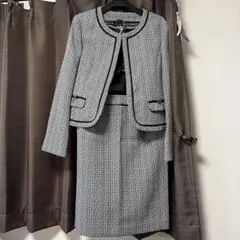 サイズ11AR ブラックホワイトツイードスーツ ジャケットとスカート2点セット