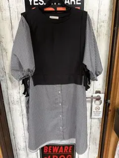 4L 大きいサイズ 半袖チュニック ブラックとチェック柄