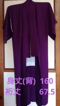 中古品　色無地　袷　一ツ紋　花紫