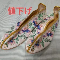 花柄刺繍フラットシューズ