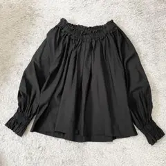 美品★FASHFREN ギャザースタンドフリルブラウス 黒 ファッシュフレン