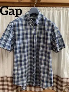 80‘ Gap オールドギャップ　ブルー系チェック　半袖シャツ　襟後ろボタン