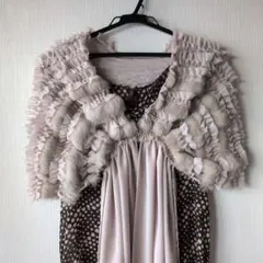 ドレス用ストール　ショール　ラメ入りベージュ　ファー付き