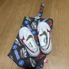 ムーンスター体育館シューズ 18.0 EE ホワイト/レッドとシューズ袋