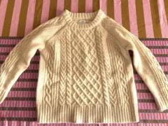 ウール100% クリーム色 ケーブルニットセーター　coen