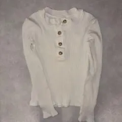 【SALE】ZARA オフホワイトリブ編み長袖Tシャツ　S