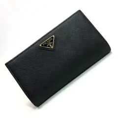 未使用✨希少 プラダ サフィアーノ トライアングル 二つ折り長財布 ブラック