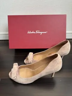 Salvatore Ferragamo ピンクベージュ オープントゥパンプス7C