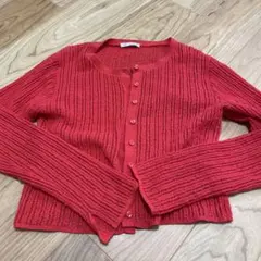 GU リブ編みレッド長袖カーディガン M