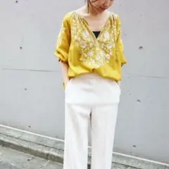 定価¥24,200 IENA エンブロイダリー ノースリーブブラウス リネン 