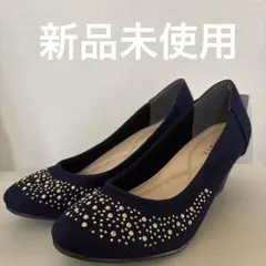 新品未使用 スタッズ ウエッジヒール パンプス 3L ネイビー