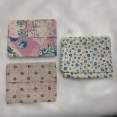 ポケットティッシュケース　3個セット　花柄　いちご　ピンク　青　リボン