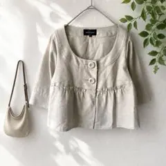 Z＊クイーンズコート＊日本製 ノーカラージャケット 1 ベージュ 七分袖 綺麗めのサムネイル