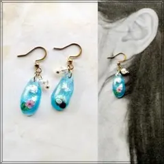 空色　ピアス　透明感　ブルー　涼しげ　夏　アクセ　ココナッツ　ハイビスカス