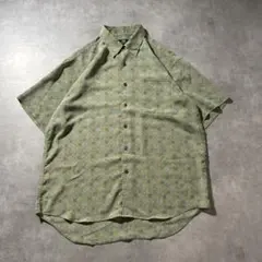 ヴィンテージ グリーン 総柄 幾何学 レトロ ヨーロピアン デザイン シャツ